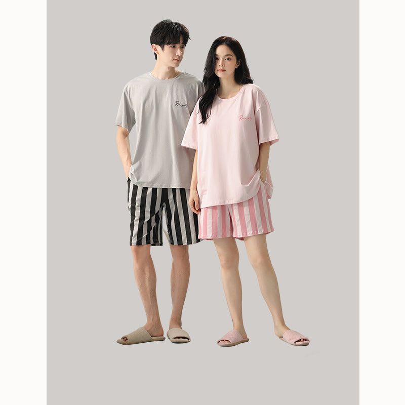 Korean Style Couple Pajamas - Soft Matching Short Sleeve Set