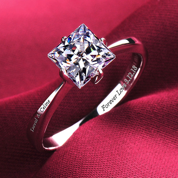 1 Carat Princess Cut Moissanite Engagement Ring