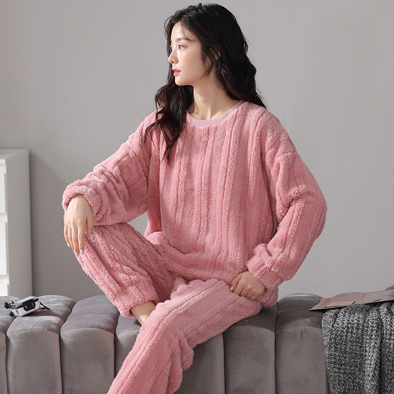 Couple Matching Warm Flannel Nightwear PJs Set