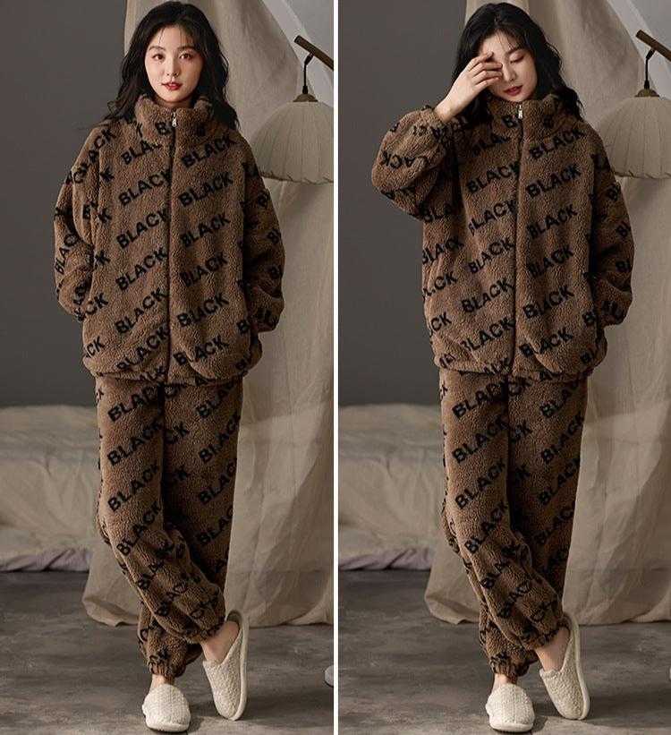 4-Piece Zipper Flannel Pajamas for Couples