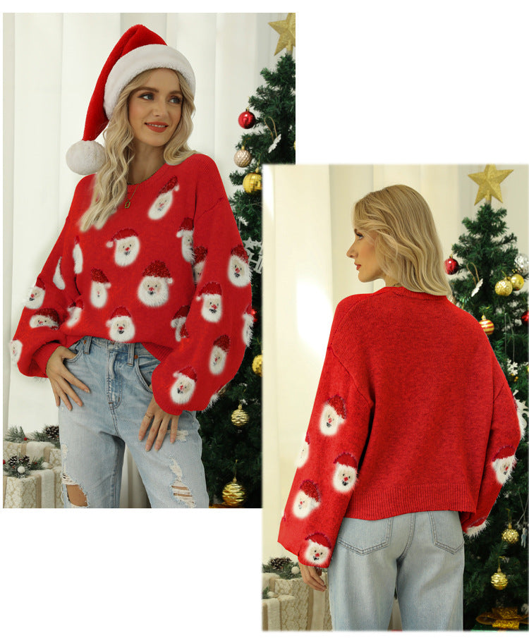 Cute Santa Face Christmas Sweater for Women