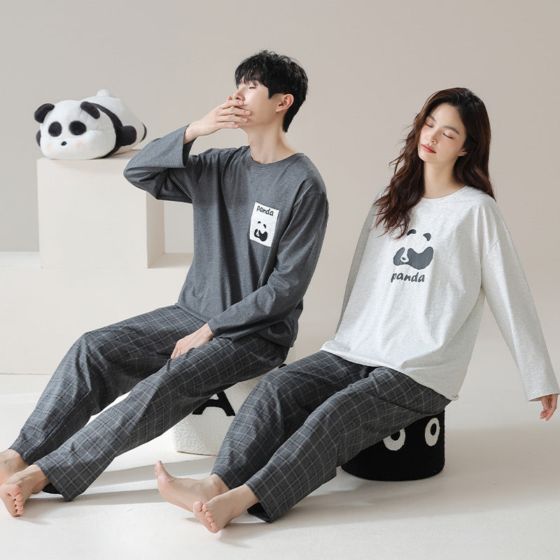4-Piece Plaid Pattern Pandas Matching Cotton Pajamas