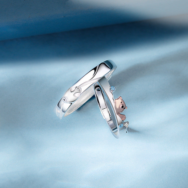 Cute Bear and Fish Rings Set His and Hers