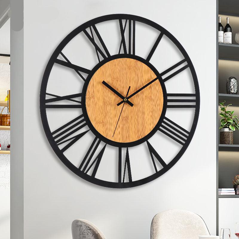 Roman Numbers Silent Wall Clock – Timeless Metal & Wood Design