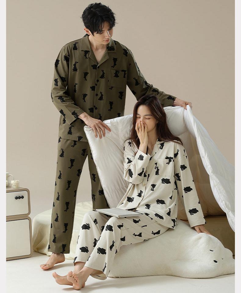 Premium Cotton Rabbits Pattern Long Sleeves Pajamas Set