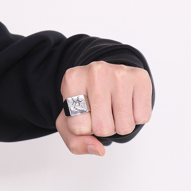 Custom Cracked Pattern Mens Ring Gift