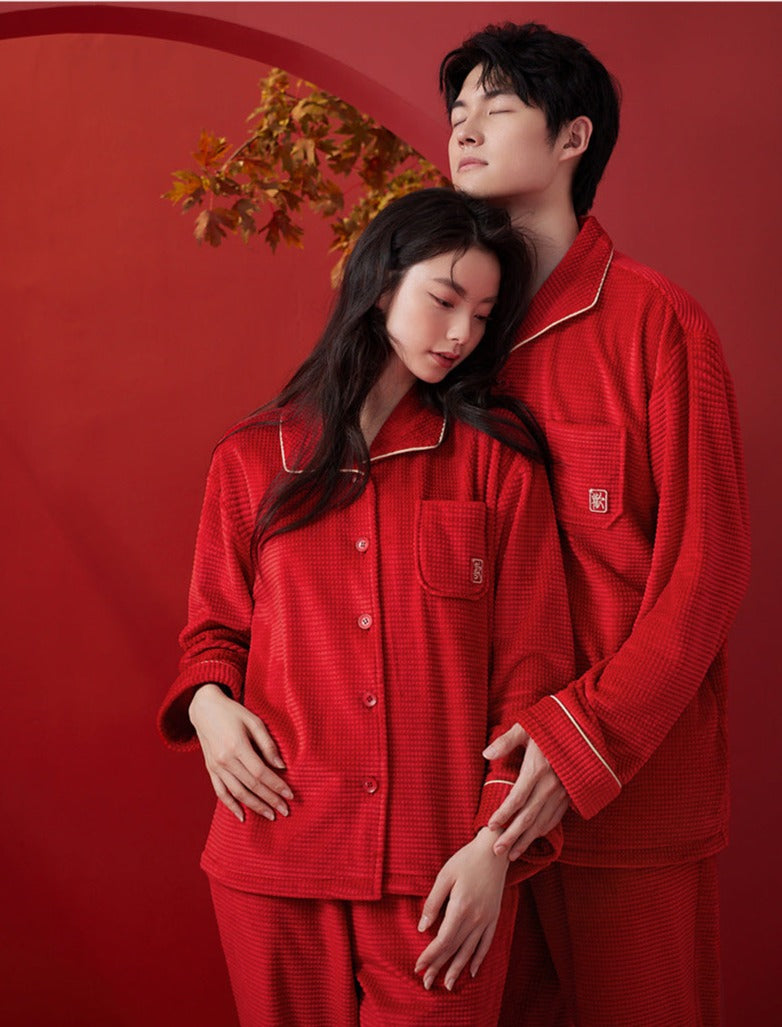 Newly Wed Couples Red Flannel Pajamas Set