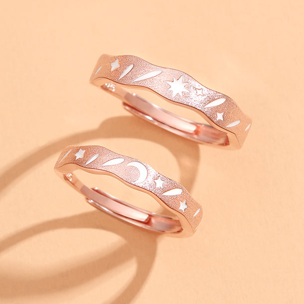 Sun and Moon Night Glow Couple Wedding Bands (Adjustable Size)