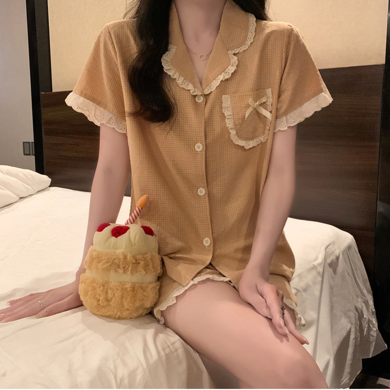 Short-Sleeve Button Front Pajamas Set 100% Cotton