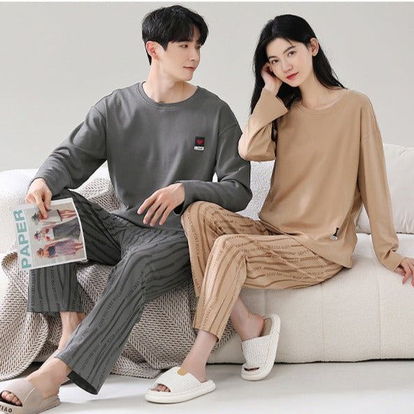 His and Hers Long Sleeve Cotton PJs Set