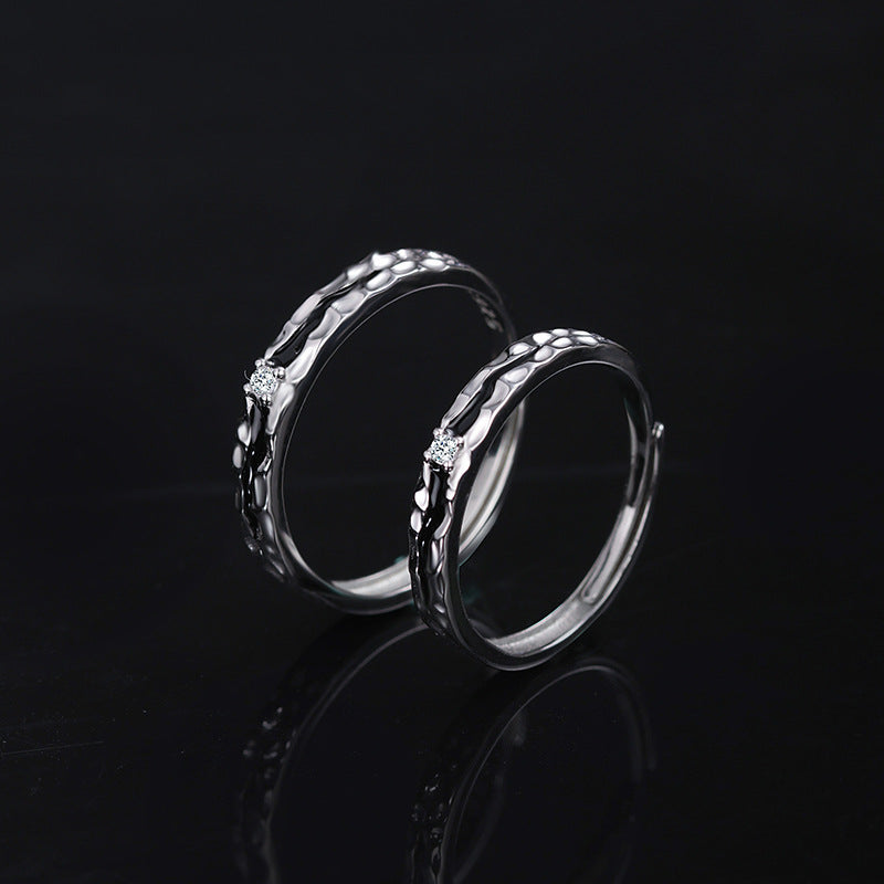 Engraved Meteoroid Wedding Rings Set - Adjustable
