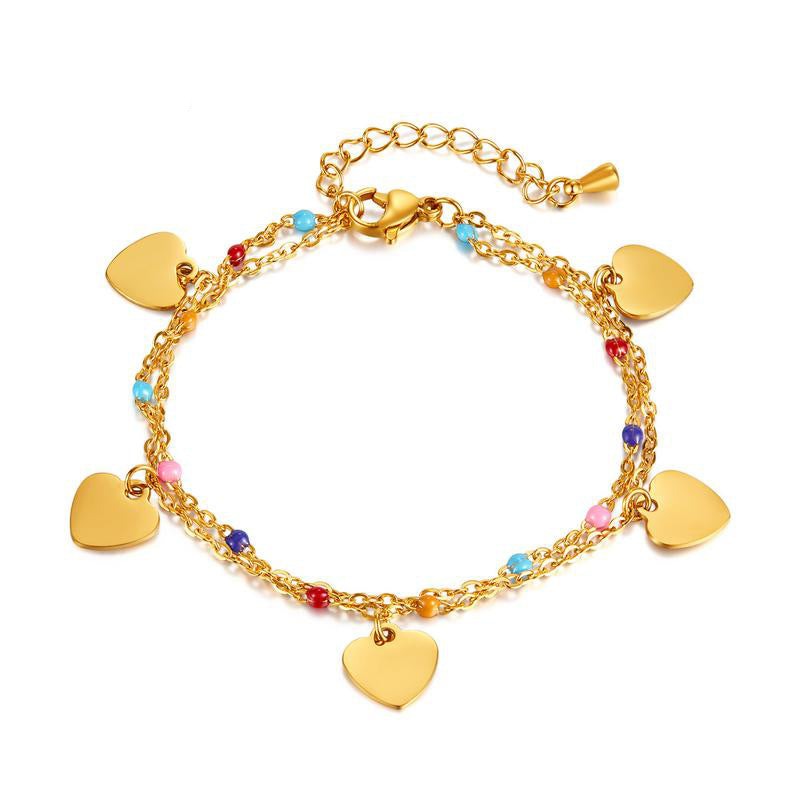 Custom Engraved Hearts Charm Bracelet Gift for Her