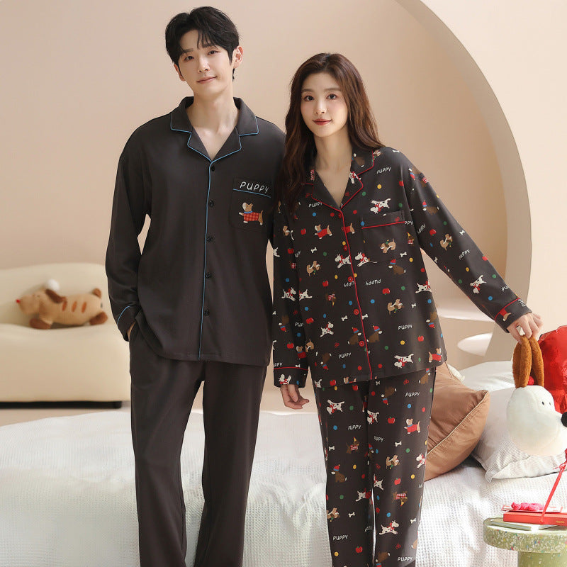 Matching Couple Pajamas Set – 100% Cotton Puppy Print, Skin-Friendly & Eco Soft