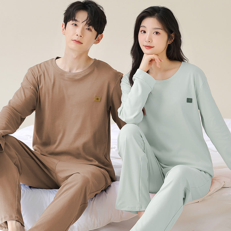 Long Sleeve Round Neck Couples Winter Pajamas 100% Cotton