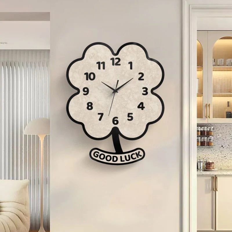 Unique Flower Silent Pendulum Wall Clock – Floral Design with Swinging Pendulum