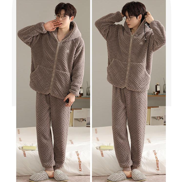 4-Piece Flannel Zipper Hoodie Couples Pajamas Set