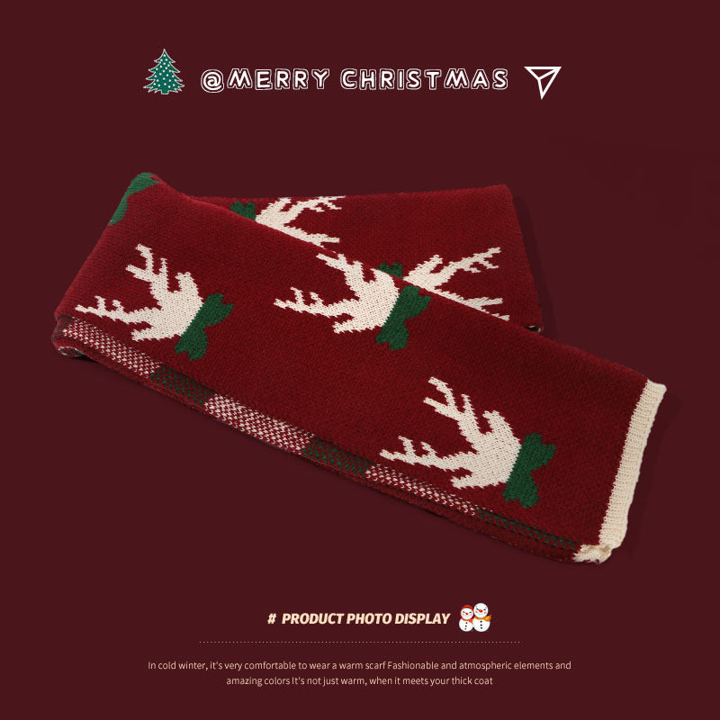 Cute Reindeer Xmas Red Scarf for Girls