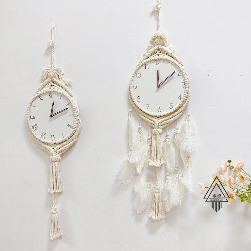 Grand Macramé Tapestry Silent Wall Clock – Roman