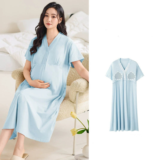 Gullei™ Breathable Cotton Maternity Pajama Set with Built-in Bra