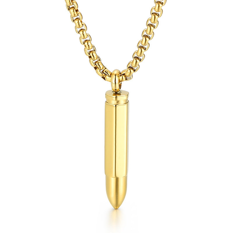 Engravable Bullet Army Pendant Mens Necklace