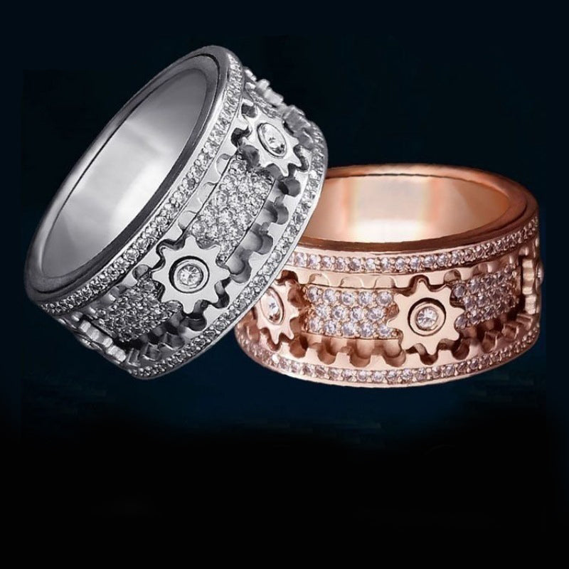 fidget ring gears Real Rotating Gears Fidget Couple Rings Gift Set for Two