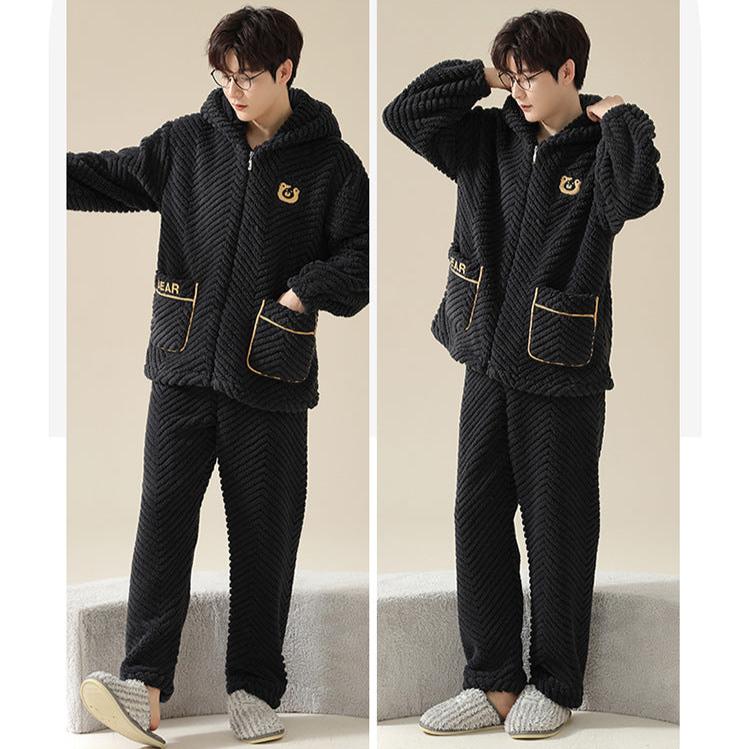 4-Piece Flannel Hoodie Bear Sleepwear PJs Set