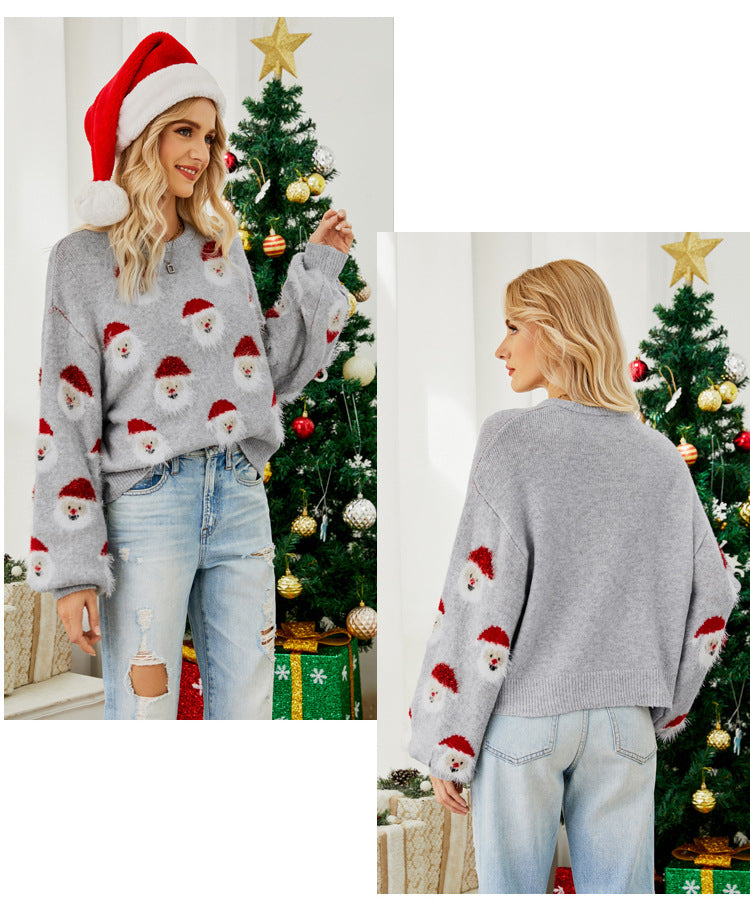 Cute Santa Face Christmas Sweater for Women