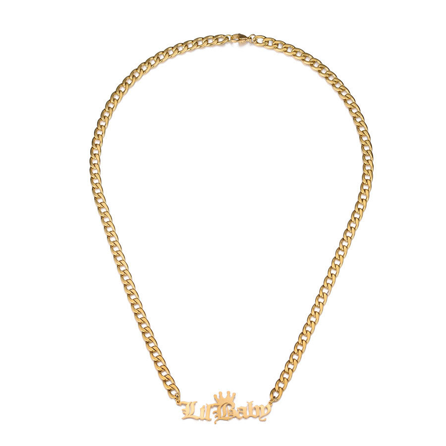 Old Script Crown Custom Name Necklace