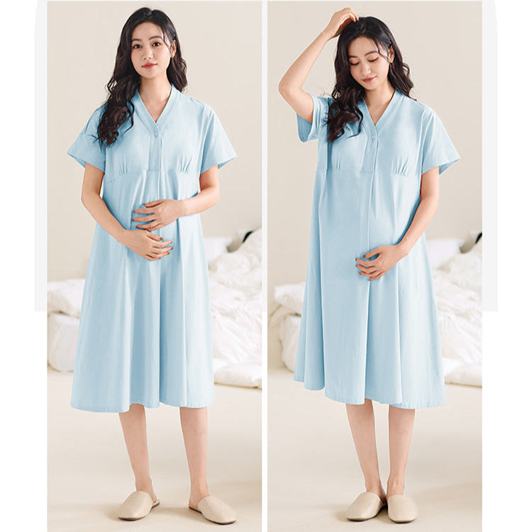 Gullei™ Breathable Cotton Maternity Pajama Set with Built-in Bra