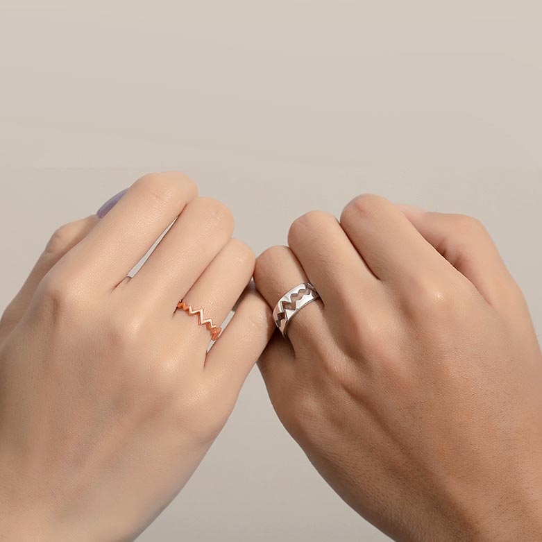 Matching Heartbeat Couple Promise Rings Set