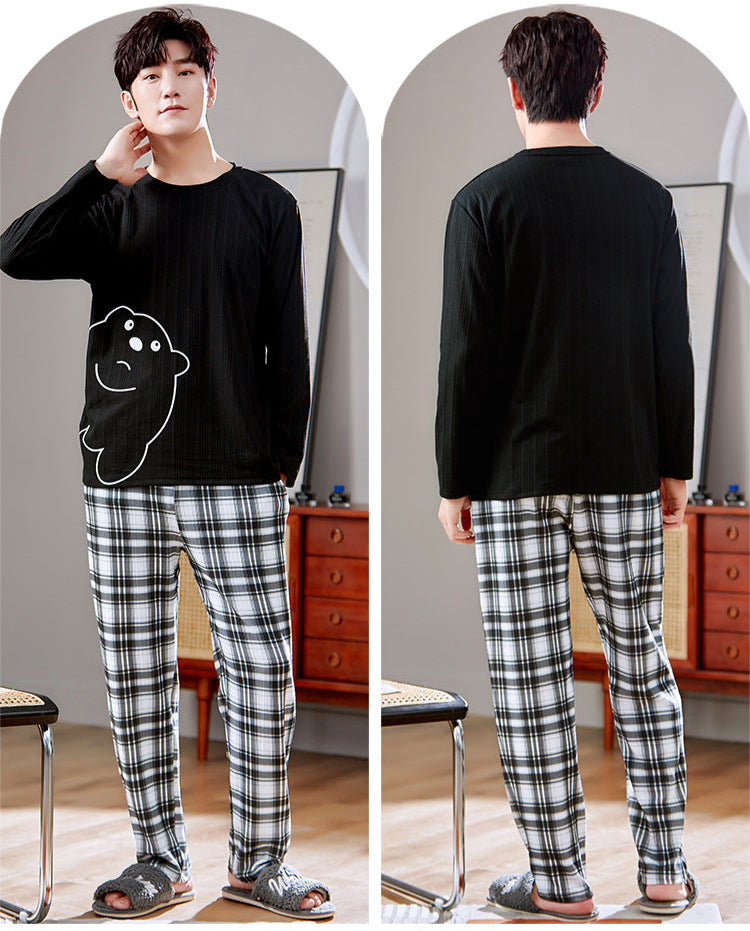 Cute Bear Couple PJs: Matching Long Sleeve Plaid Pajamas