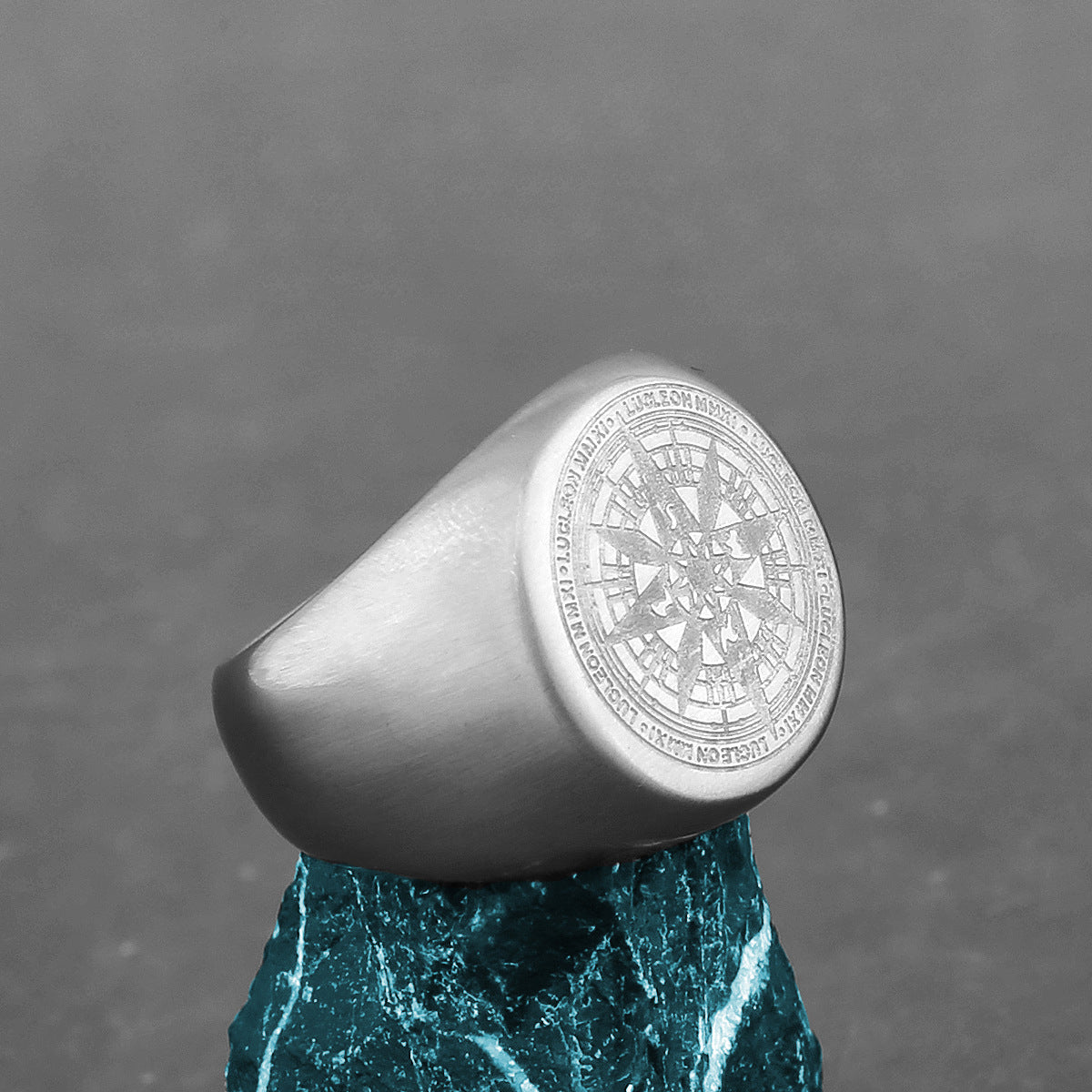Engraved Compass Viking Style Mens Ring