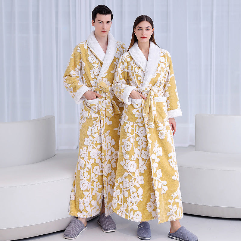 Floral Thickened Flannel Robe Nightgown Set