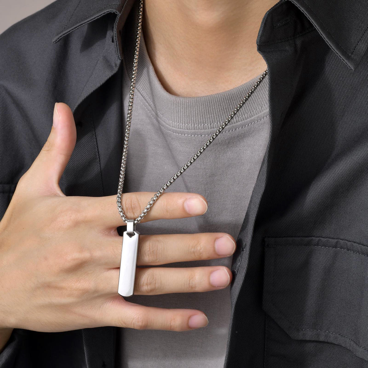 Vertical Bar Mens Necklace with Names Engraved