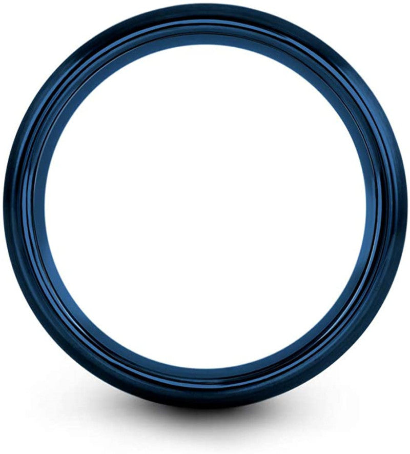 Engraved Brushed Stainless Steel Ring (6mm) - Blue Tone