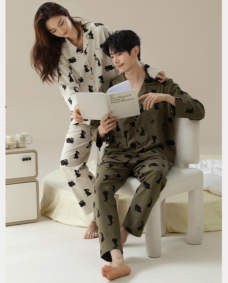Premium Cotton Rabbits Pattern Long Sleeves Pajamas Set