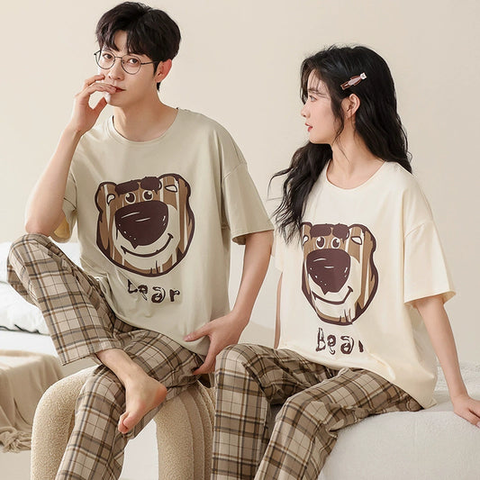 Bear Print Pajamas Set Short-Sleeve 100% Cotton