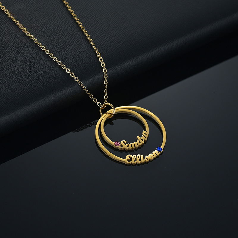 Two Birthstones and Personal Names Necklace