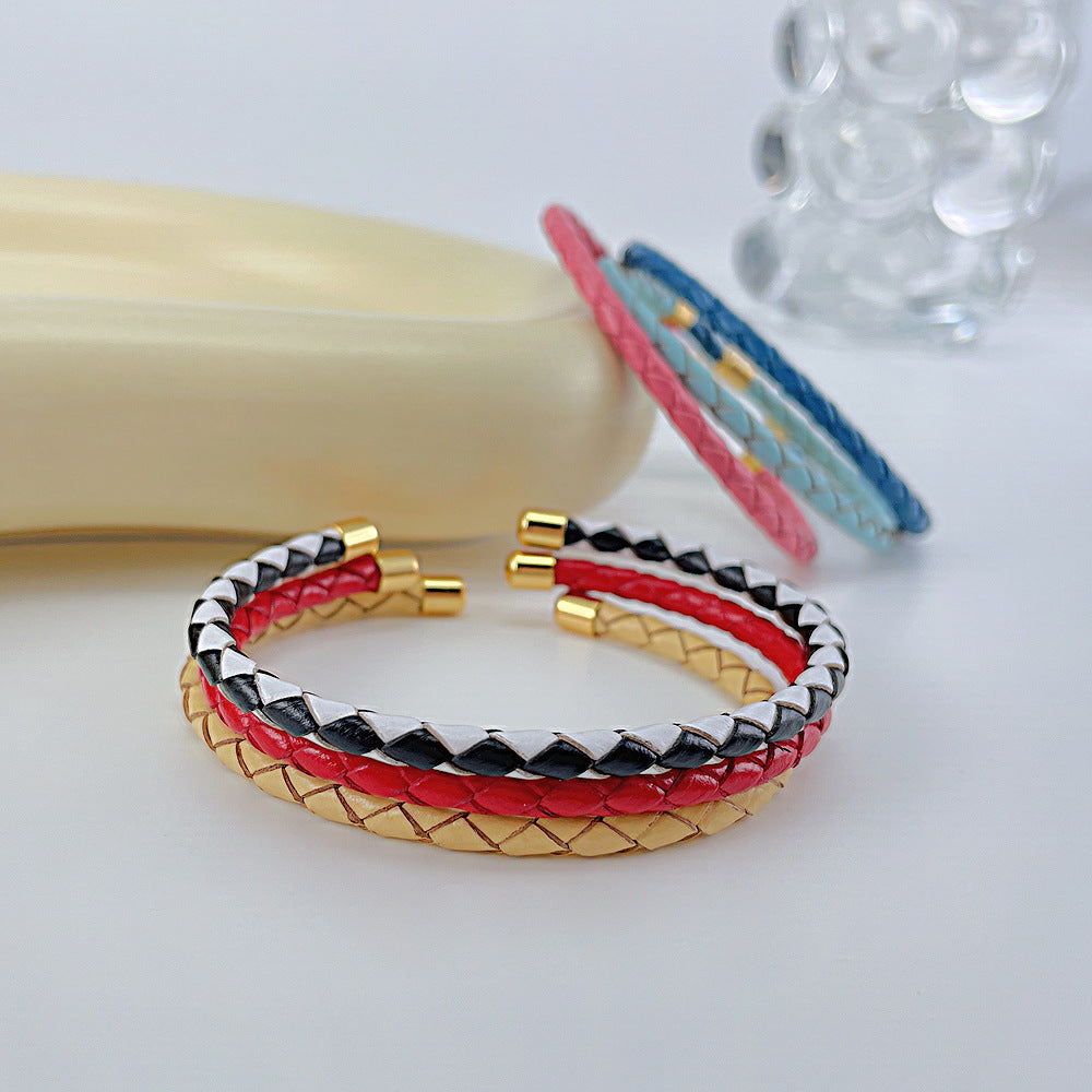 Woven Leather Bangle Bracelet Gift for Her