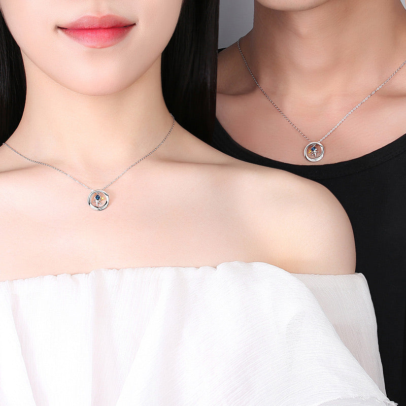 Engraved Spaceman Couple Relationship Necklaces Set