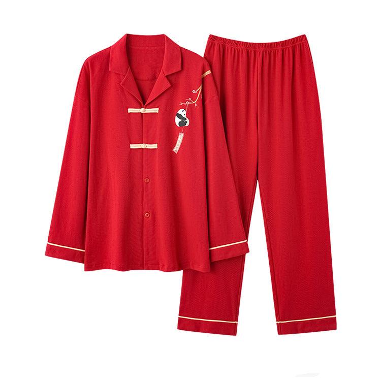 Red Chinese Couples 4-Piece Pajamas Set 100% Cotton
