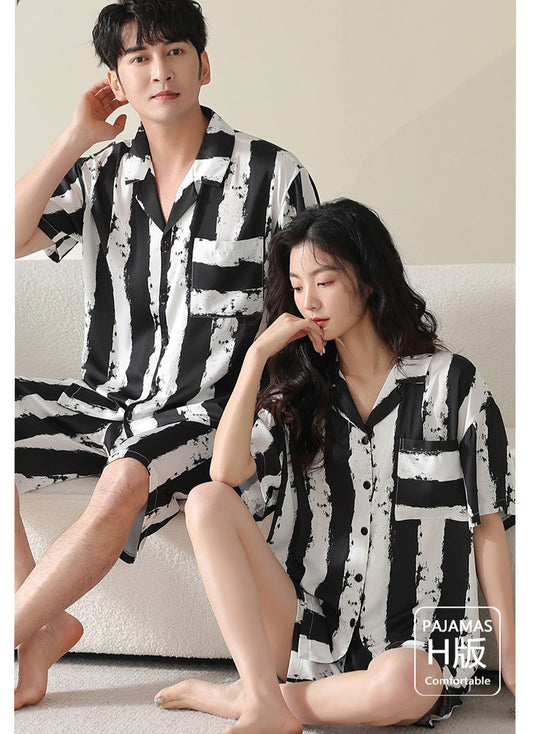 Striped Couple PJs - Matching Short Sleeve Summer Set