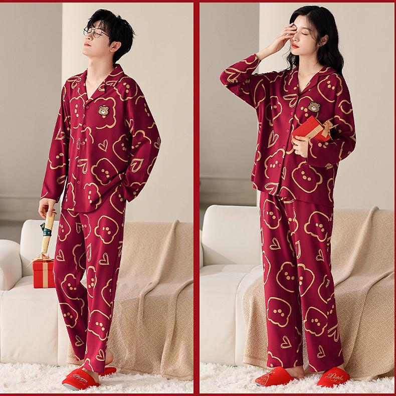Bear Print Couples 4-Piece Pajamas Set 100% Cotton