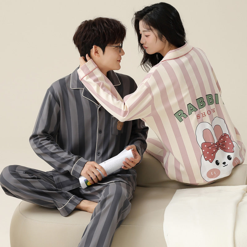 4-Piece Bear Rabbit Print Couples Pajamas Set 100% Cotton
