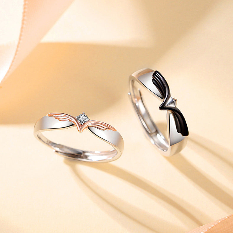 Matching Angel Wings His Hers Couple Rings Set