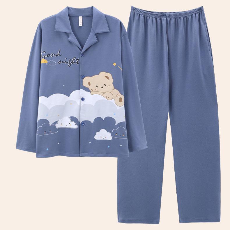 4-Piece Bear Print Couples Nightwear Pajamas 100% Cotton