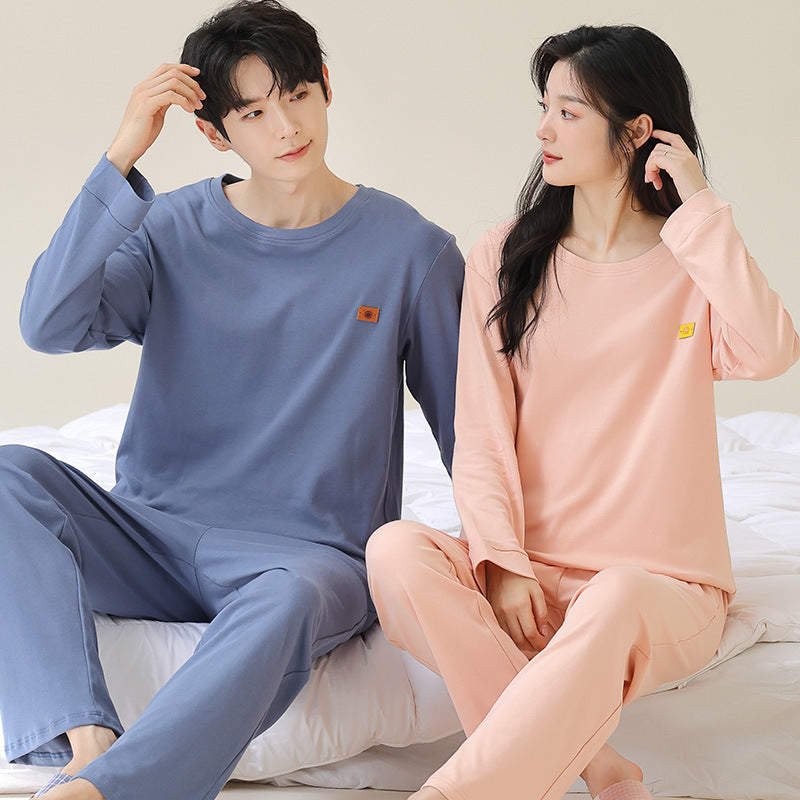 Long Sleeve Round Neck Couples Winter Pajamas 100% Cotton