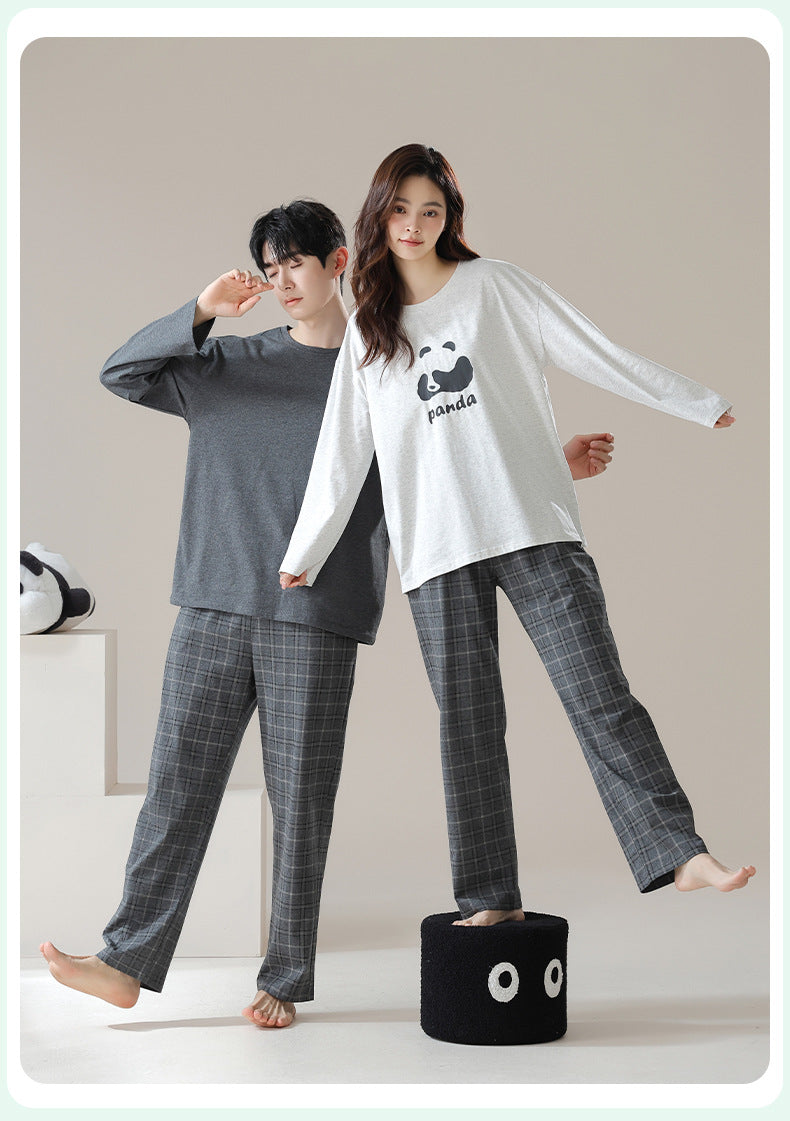 4-Piece Plaid Pattern Pandas Matching Cotton Pajamas