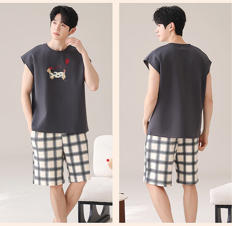 Cute Dachshund Couple Pajamas - Cotton Summer Set w/ Bra