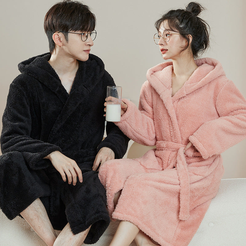 Bathrobe Winter Nightgown Set for Couples Coral Fleece